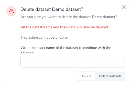 Dataset deletion confirmation dialog