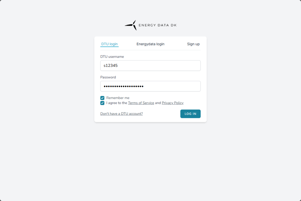 DTU Login screen