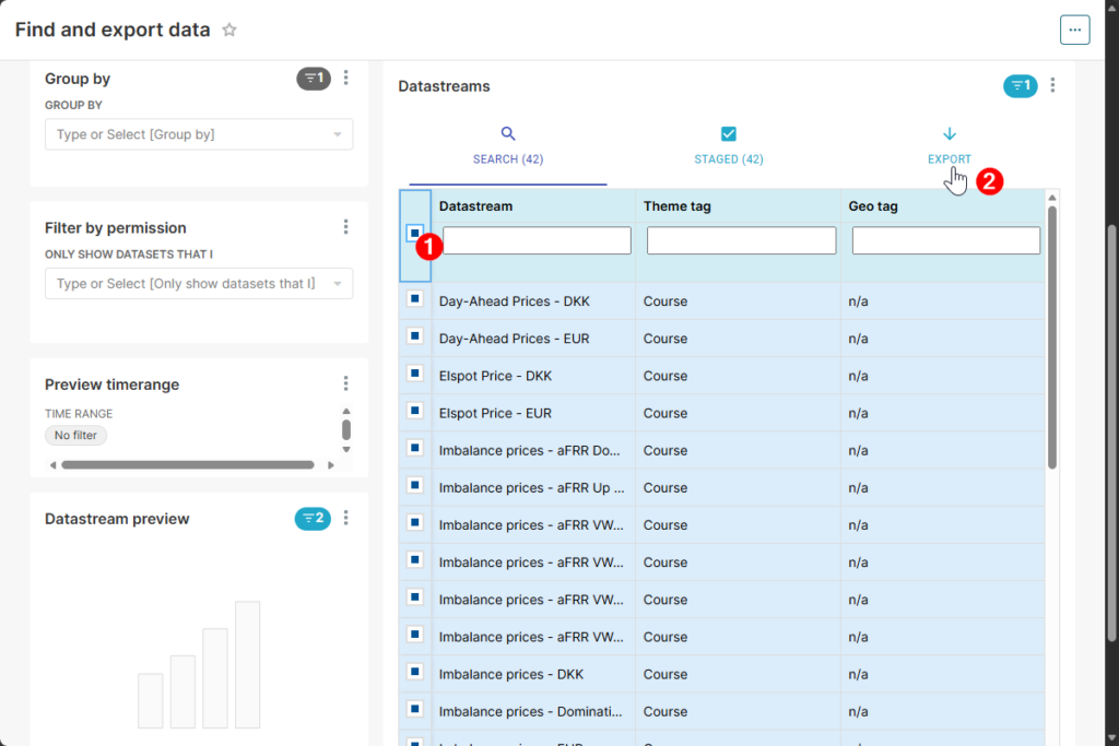 Datastreams selection