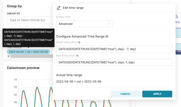 Figure 11 Adjusting start and stop dates