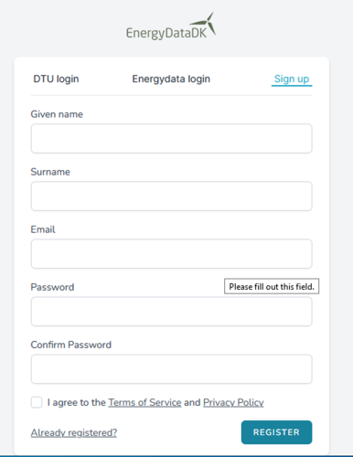 Figure 2 Sign up formular